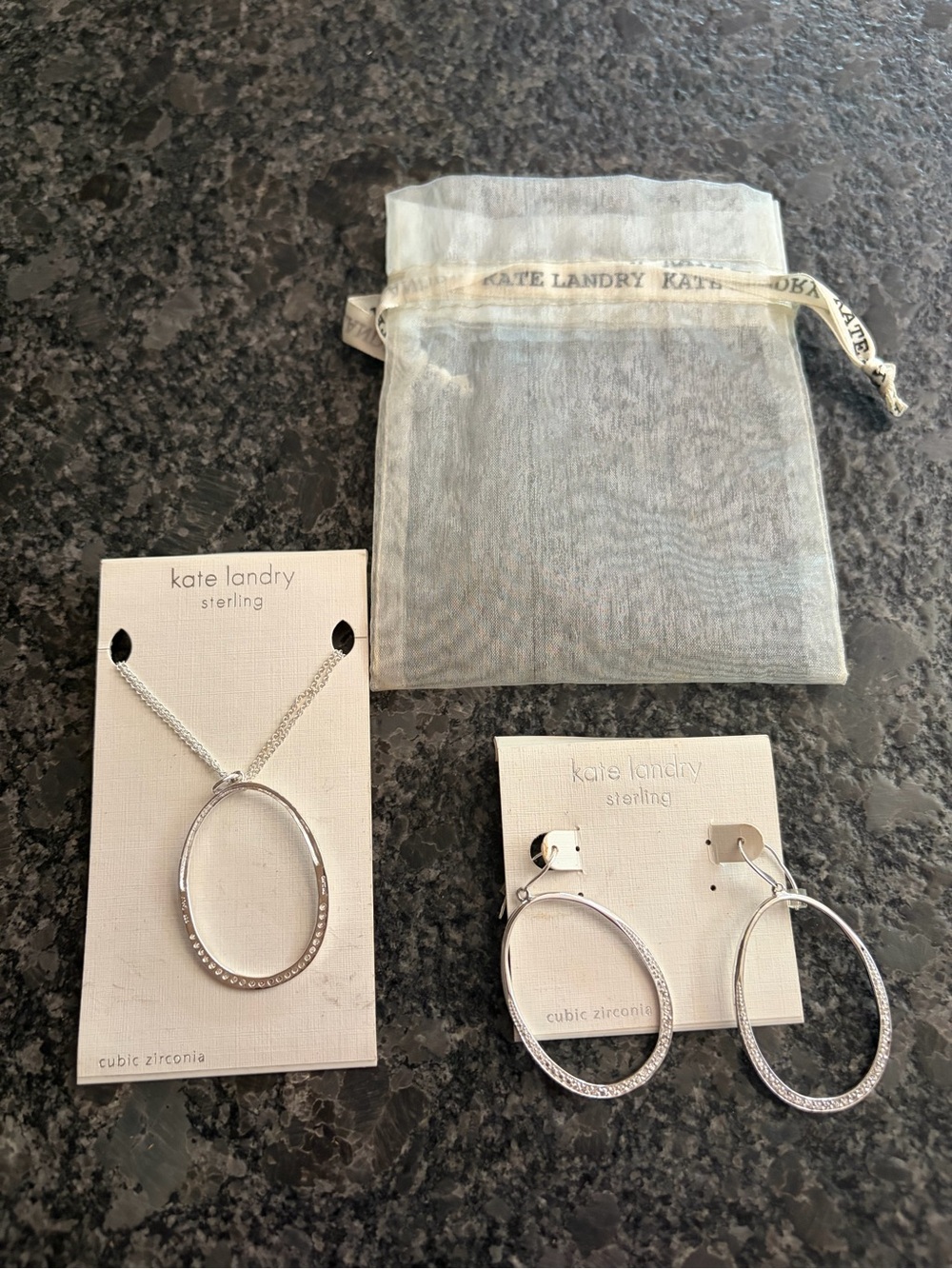 kate landry Sterling Silver Oval Necklace and Earrings Set